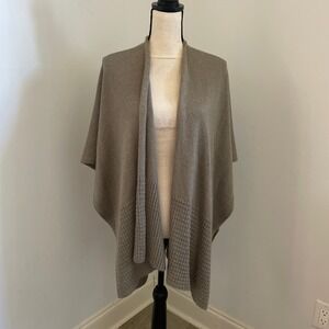 Chicos Tan Neutral Knit Shawl Poncho One Size Open Front Boho Chic Lagenlook